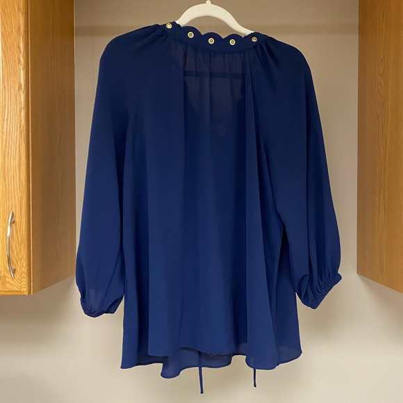 Michael Kors Navy Blue Scallop Blouse with Gold Details - Picture 5 of 6